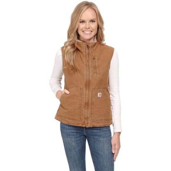 Vintage Tan Carhartt Vest Sherpa Lined Canvas Duck XL - Picture 1 of 7